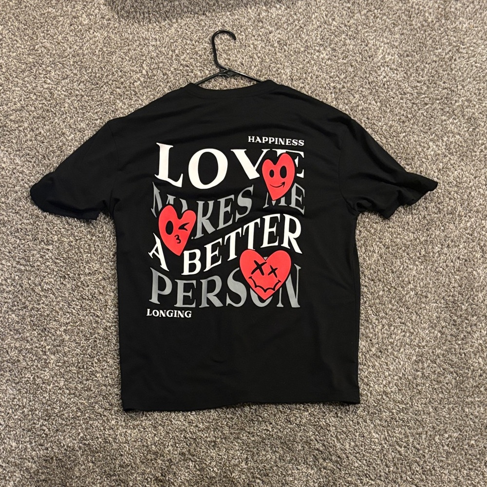 Black Graphic T-Shirt with Red Accents